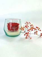 Petali di Luce | Vela Rosa Roja Eterna en Vidrio | Regalo Romántico y Decoración
